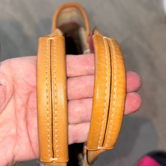 Coach Hampton striped mini bag  Vintage canvas pink green/2 color leather handle - Picture 4 of 15